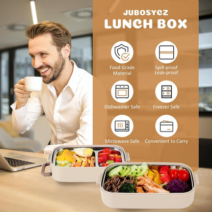 Stainless Steel Bento Box for Adults&Kids,Japanese Leakproof Lunch Box Divided Food Meal Storage Containers Set Stackable 2 Layer for Children School Picnic Beige