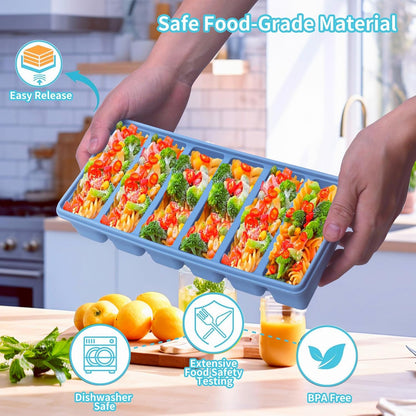 3-Pack Silicone Freezer Trays with Lid,4 Large 1-Cup(250ml)&6 Medium 1/2-Cup(125ml)&15 Small 2 Tbsp(30ml) Soup Freezer Container Molds,Ice Cube Tray For Meal Prep&Freezing Soup,Herbs (Blue 3 Pack)