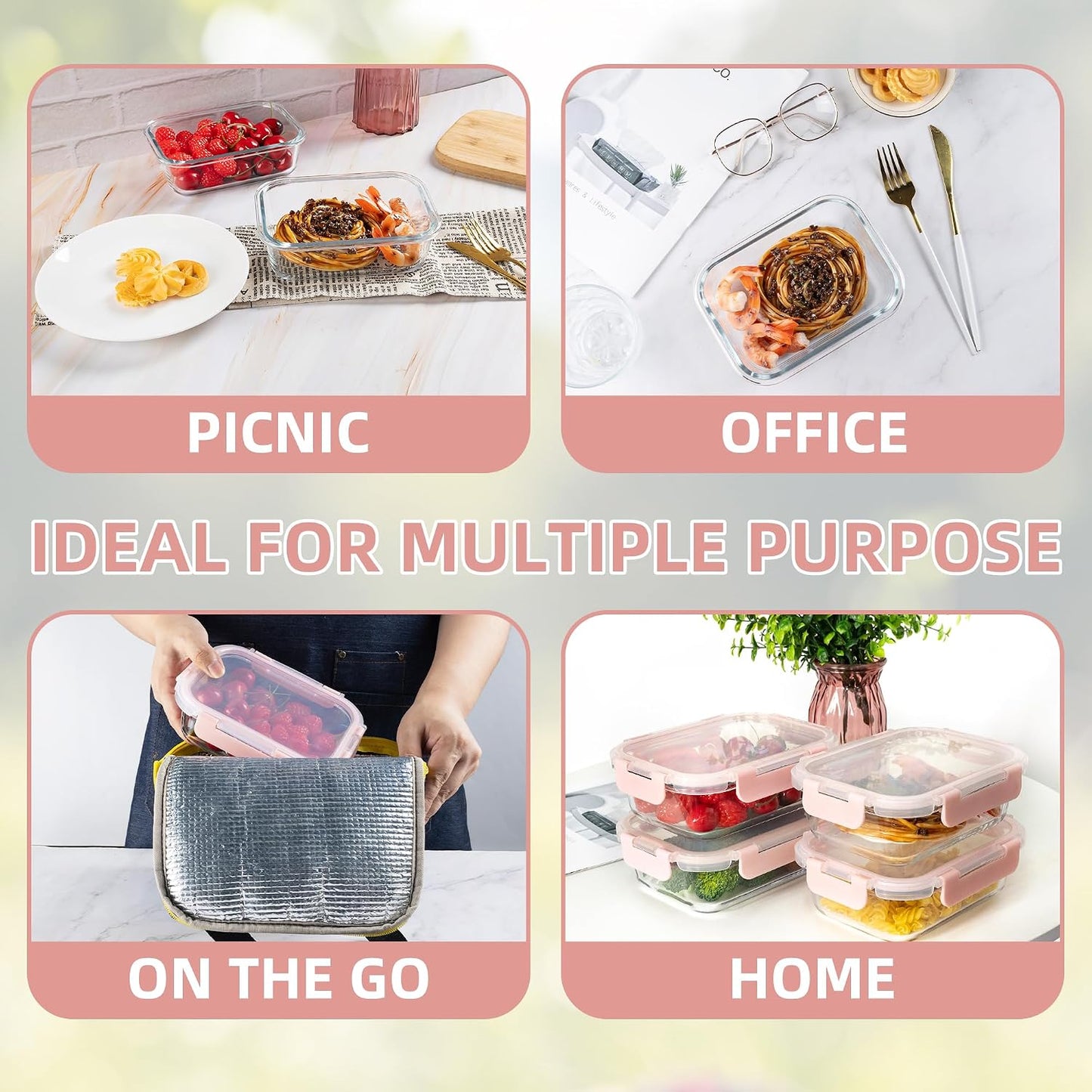 10 Pack 22 oz Glass Meal Prep Containers, Food Storage Containers with Lids, Airtight Leakproof Lunch Containers for Kitchen, Freezer, Microwave, Dishwasher Safe (Grey)