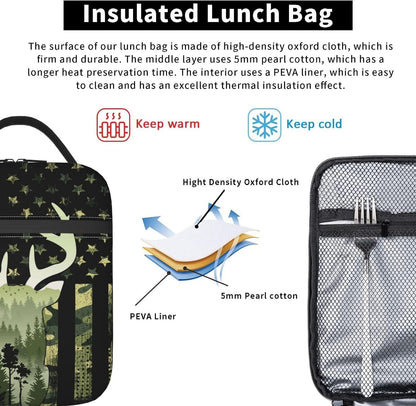 Black Cat Reusable Lunch Box Food Bag Insulated Lunch Bag for Teenage Boys Girls School Beach