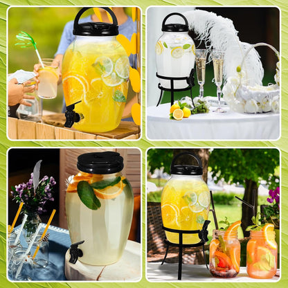 Havawish 2 Pack 1.16 Gallon Drink Beverage Dispenser with Stand for Parties Plastic Water Lemonade Juice Dispenser with Spigot and Lid for Countertop Weddings(Gold)