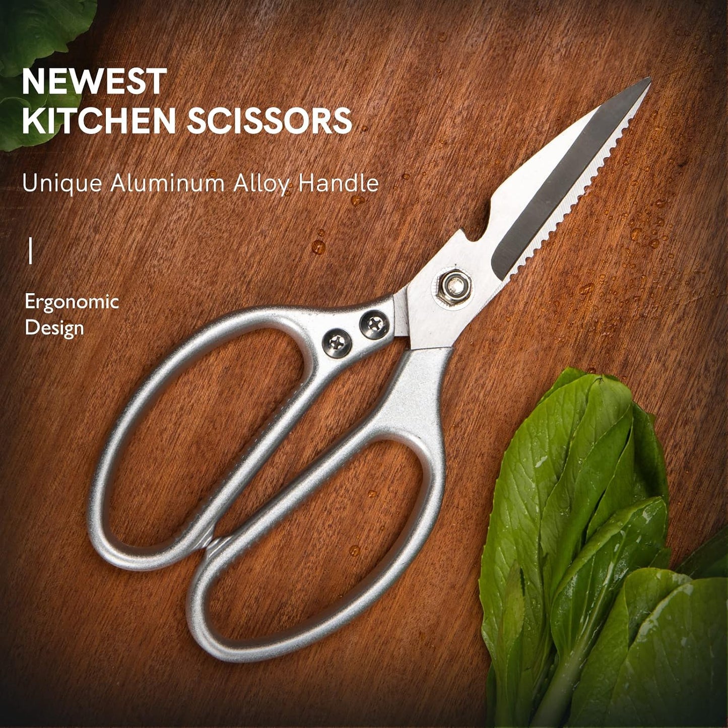 Stainless Steel Kitchen Shears Heavy Duty Full-Steel Forged Metal Scissors for Food, Professional Chef Shears Bone Cutting Meat Pizza Scissors Kitchen Utensils Come Apart, Silver
