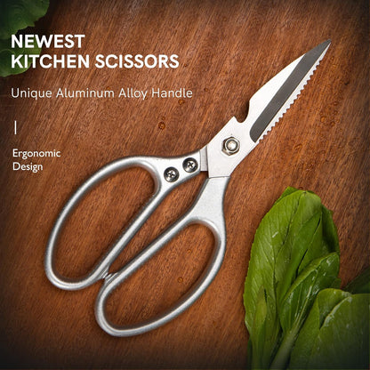 Stainless Steel Kitchen Shears Heavy Duty Full-Steel Forged Metal Scissors for Food, Professional Chef Shears Bone Cutting Meat Pizza Scissors Kitchen Utensils Come Apart, Silver