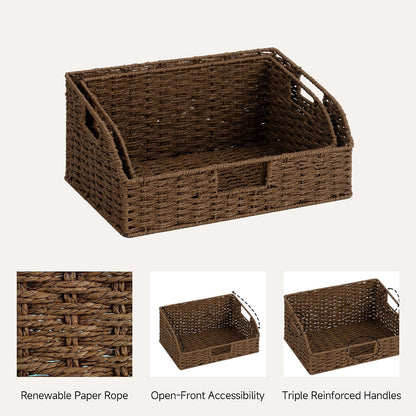 StorageWorks Water Hyacinth Pantry Storage Baskets, Wicker Baskets with Built-in Handles, Handwoven Shelf Baskets for Organizing, Pantry Organizers and Storage, 3 Pack