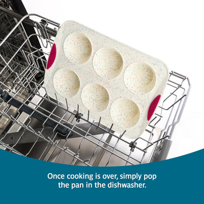Trudeau Structure White Confetti 6-Cup Jumbo Muffin Pan – Premium Steel-Reinforced Silicone Bakeware, Nonstick BPA-Free Cupcake & Muffin Mold – Oven, Freezer & Dishwasher Safe