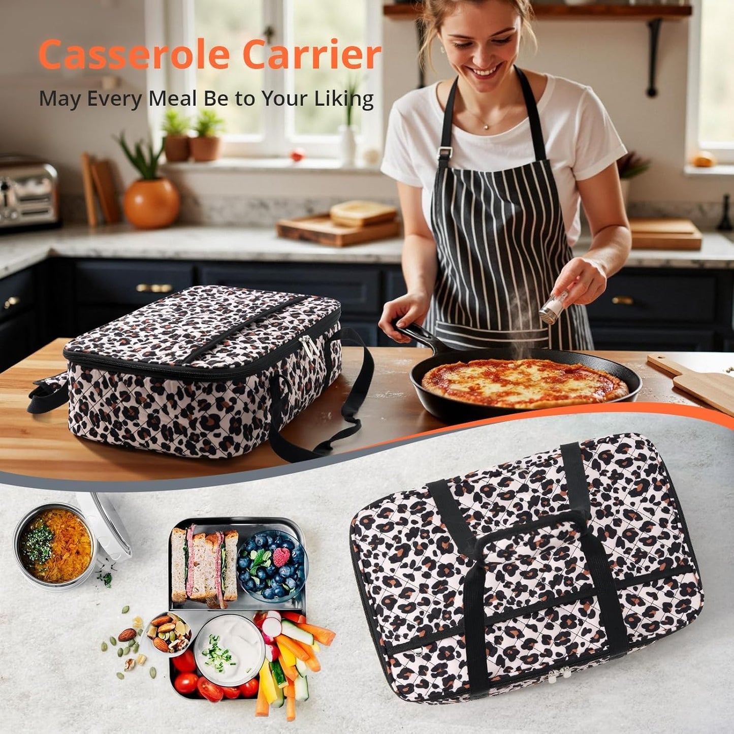 Insulated Casserole Carrier Portable Food Tote for Hot or Cold – Fits 9"x13" Baking Dish, Lasagna Holder for Parties, Picnic, Travel, Beach - Black