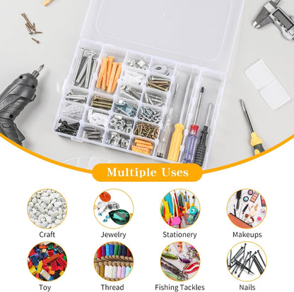 3 Pcs 36 Large Grids Clear Plastic Organizer Box with Adjustable Dividers,Multipurpose Fishing Tackle Box Craft Organizers Box for Bead,Jewelry,DIY Crafts,Art,Small Items Storage 3pack