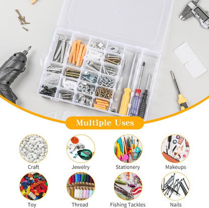 3 Pcs 36 Large Grids Clear Plastic Organizer Box with Adjustable Dividers,Multipurpose Fishing Tackle Box Craft Organizers Box for Bead,Jewelry,DIY Crafts,Art,Small Items Storage 3pack