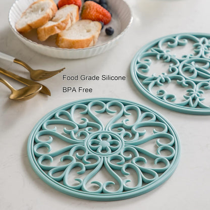 Silicone Trivet Mat - Hot Pot Holder Hot Pads for Table & Countertop - Teapot Trivet Kitchen Trivets - Non-Slip & Heat Resistant Modern Kitchen Hot Pads for Pots & Hot Dish Navy Blue Trivet Set of 3