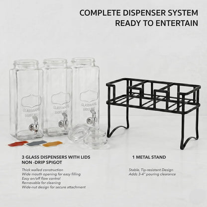 Circleware Triple Chalkboard Beverage Dispensers with Metal Stand & Spigot, Glassware for Water, Iced Tea, Punch, Cold Drinks, 3-80 oz Mason Jars, Copper, Gold, Silver