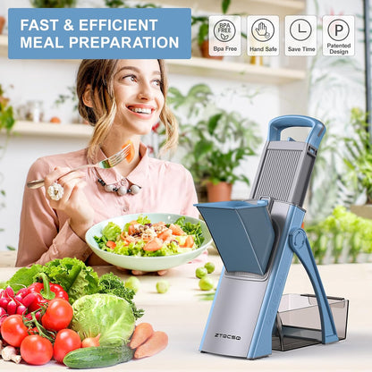 [All in 1] Upgraded Version Safe Mandoline Slicer for Kitchen, Adjustable Thickness. Veggie Slicer, Rapid Prep Mandoline, Detachable Blade, Cleaning Brush/Paring Knife (Black Knight)