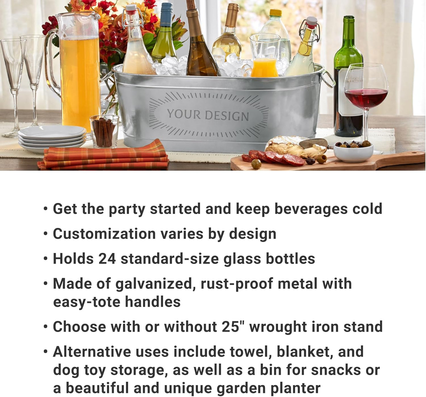 Let's Make Memories Personalized Beverage Tub - Custom Beverage Tub - Customize With Name & initial - Galvanized Drink Tub - 20 ¾"L x 11 ¾"W x 7" H - 5.5 Gallons
