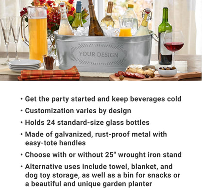 Let's Make Memories Personalized Beverage Tub - Custom Beverage Tub - Customize With Name & initial - Galvanized Drink Tub - 20 ¾"L x 11 ¾"W x 7" H - 5.5 Gallons