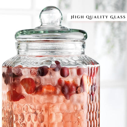 Glass Beverage Dispenser with Classy Metal Stand (Set of 2), 1.Gallon Glass Drink Dispenser with 100% Leak Proof Spigot, Party Drink Dispenser for Lemonade, Punch, Water, Juice for Parties