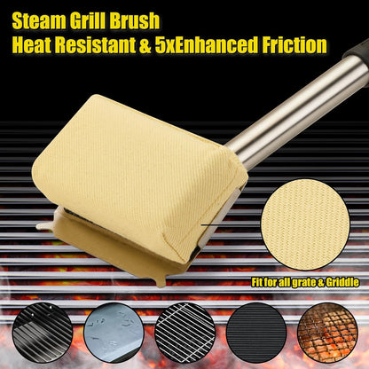 Grill Brush Bristle Free-Steam Grill Brush for Outdoor Grill for Barbecue,for Cast Iron Grates,Grill Cleaning Brush with Replacement Pads,Grill Cleaner (Handle+Pads)