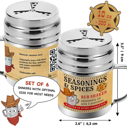 CUSINIUM 10 oz Seasonings Spice Shakers - BBQ Dry Rub Shakers - Cooking Dredge with Adjustable Fan-Style Lid and Handles