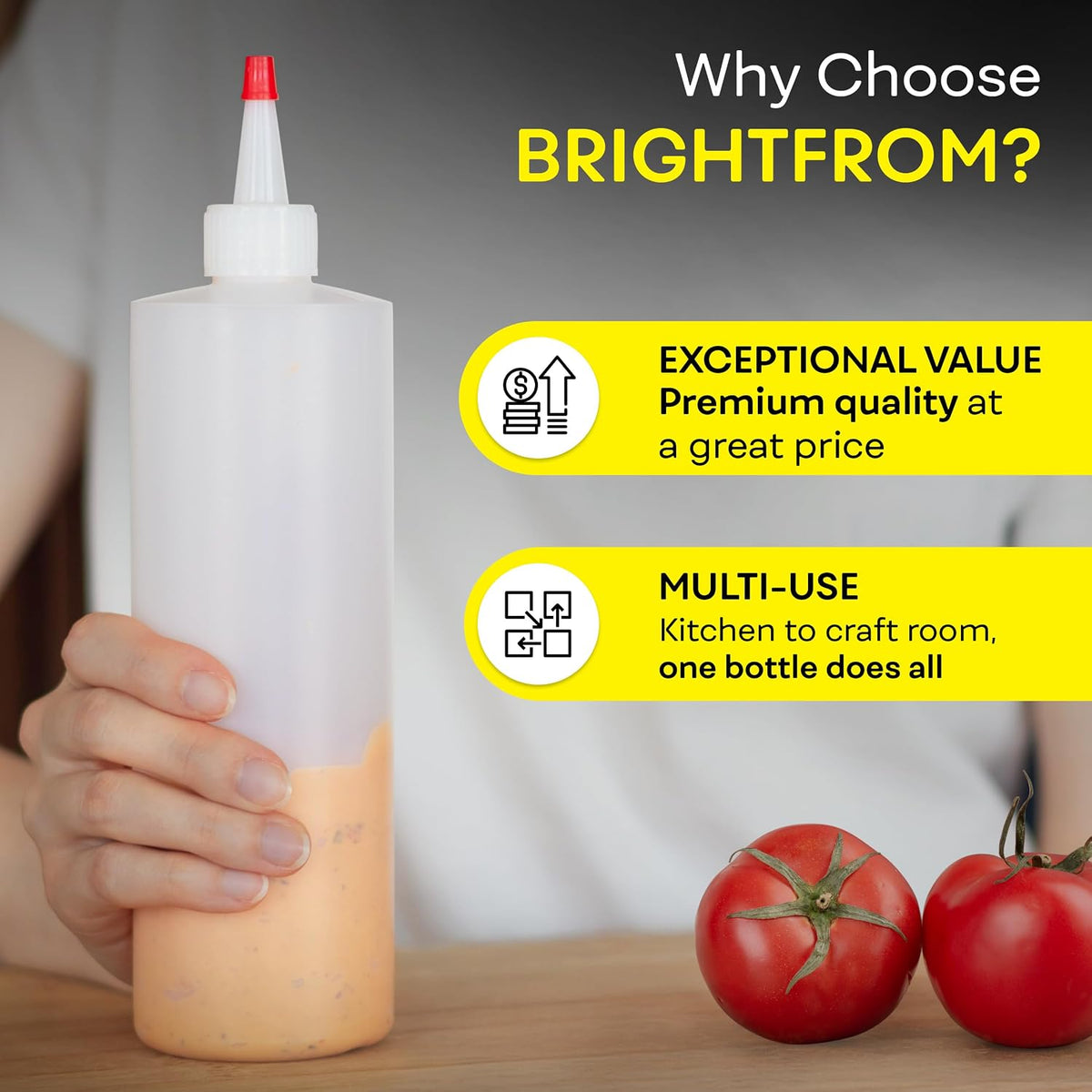 BRIGHTFROM Empty Squeeze Bottles 16 OZ, 2 PACK Squirt Containers with Red Top, BPA Free for Condiments, Syrup, Ketchup, Sauces, Dressing, Oil, Honey | Arts and Crafts - Leak Proof - Kitchen
