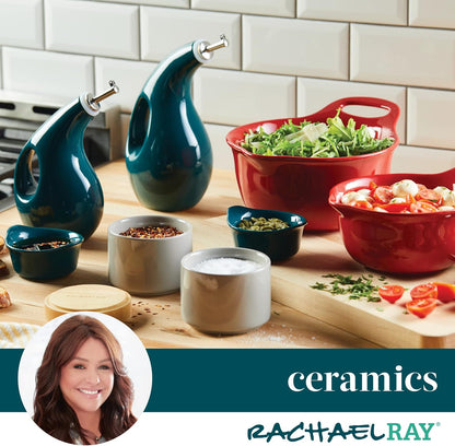Rachael Ray Ceramics Nesting Mixing Bowl Set with Pour Spout, 1 Quart and 2 Quart, Teal