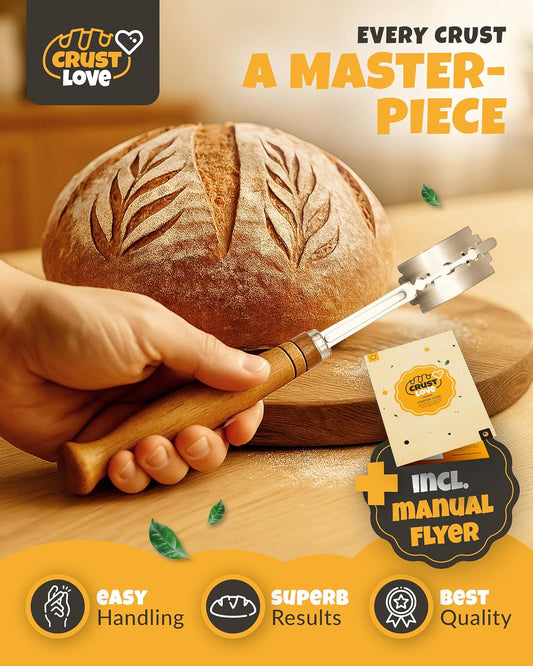 CRUSTLOVE Bread Lame 2-Piece Set for Controlled Dough Scoring with 5 Blades
