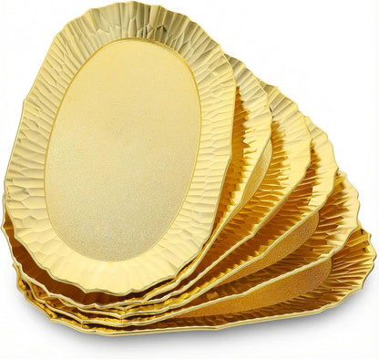 6 Pack Plastic Serving Tray Set, Gold Rectangular Serving Platters 14"x8.5", Reusable Food Display Trays, Decorative Appetizer Platters for Party Dessert Table Cupcake Charcuterie Cookies