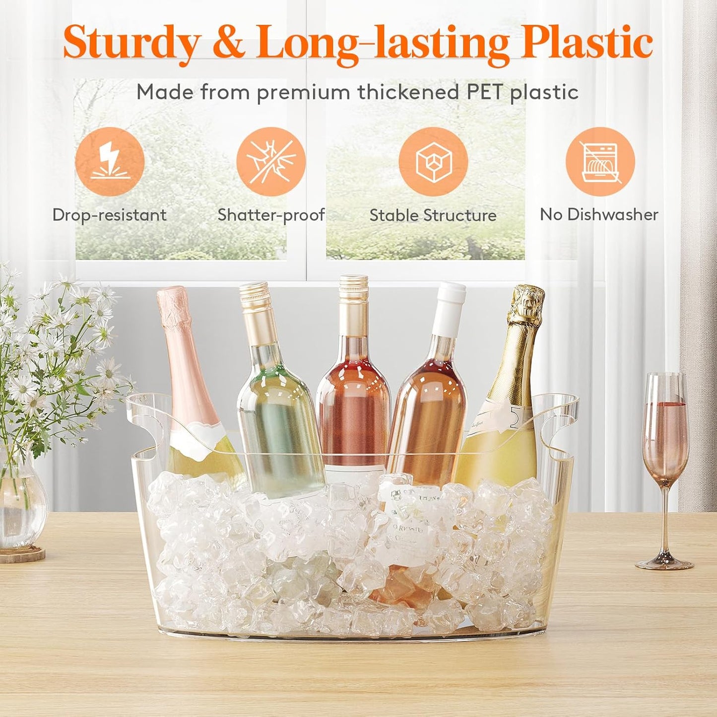 Lifewit 11.5L Ice Bucket for Parties 2 Pcs, Large Portable Drink Bucket for Cocktail Bar, Champagne Cooler for Beverage/Wine/Beer, Mimosa Bar Supplies Chiller Tub with Scoop 38 x18x20 cm/15x7x8 inches