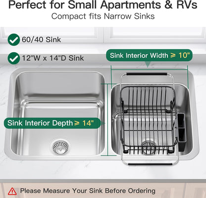 JASIWAY Dish Drying Rack in Sink, Dish Drainer with Cup and Utensil Holder
