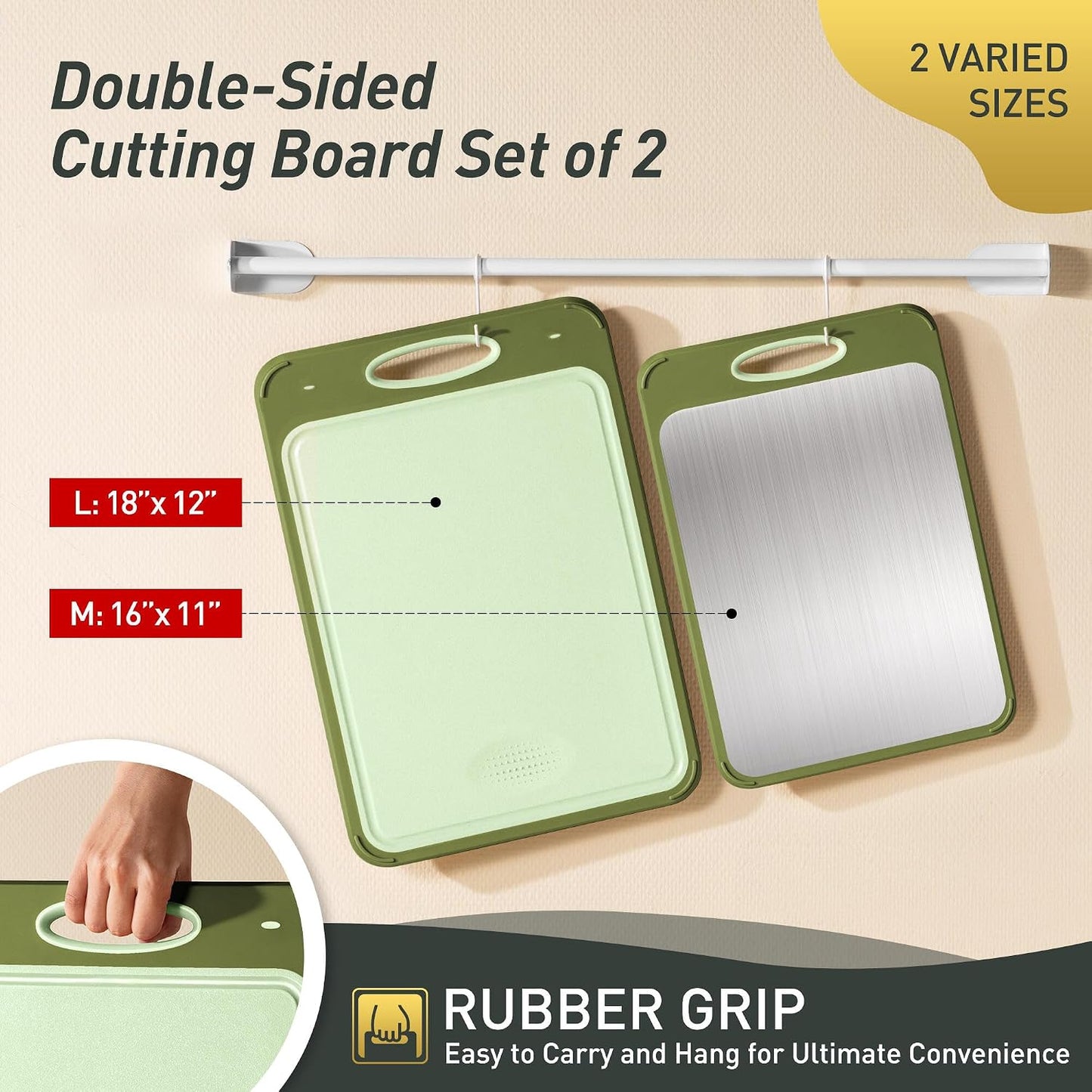 2 Packs Stainless Steel Cutting Board Set, Best Non Toxic Cutting Boards for Kitchen, Double Sided Metal Chopping Board for Meat/Fruit/Vegetables, Food Grade Kitchen Set Gift, [16”×11”+18”×12” Inch]