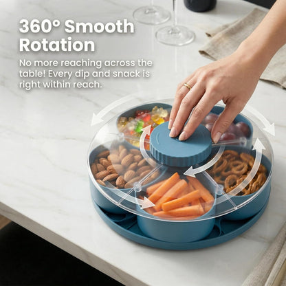 Divided Serving Tray that Spins with Lid, 5-Compartment Rotating Snack Container & Snackle Box, Lazy Susan Veggie Fruit Tray Organizer for Party Appetizers, Travel, Picnic (1PCS Gray)
