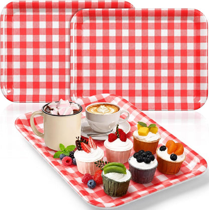 Vesici 3 Pcs Cherry Bow Serving Trays 13 x 10 Inch Pink Bow Cherry Melamine Platters Reusable Rectangular Serving Dishes for Coquette Wedding Baby Shower Birthday Party Sharing Snack Fruit Dessert