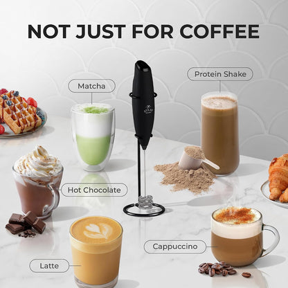 Zulay Kitchen Rechargeable Milk Frother Handheld - Frother Wand, Drink Mixer, Electric Whisk Frother, for Cappuccinos, Matcha & Protein Powder - Dynamic 3 Whisk, 3 Speed 500mAh Black - Colors C