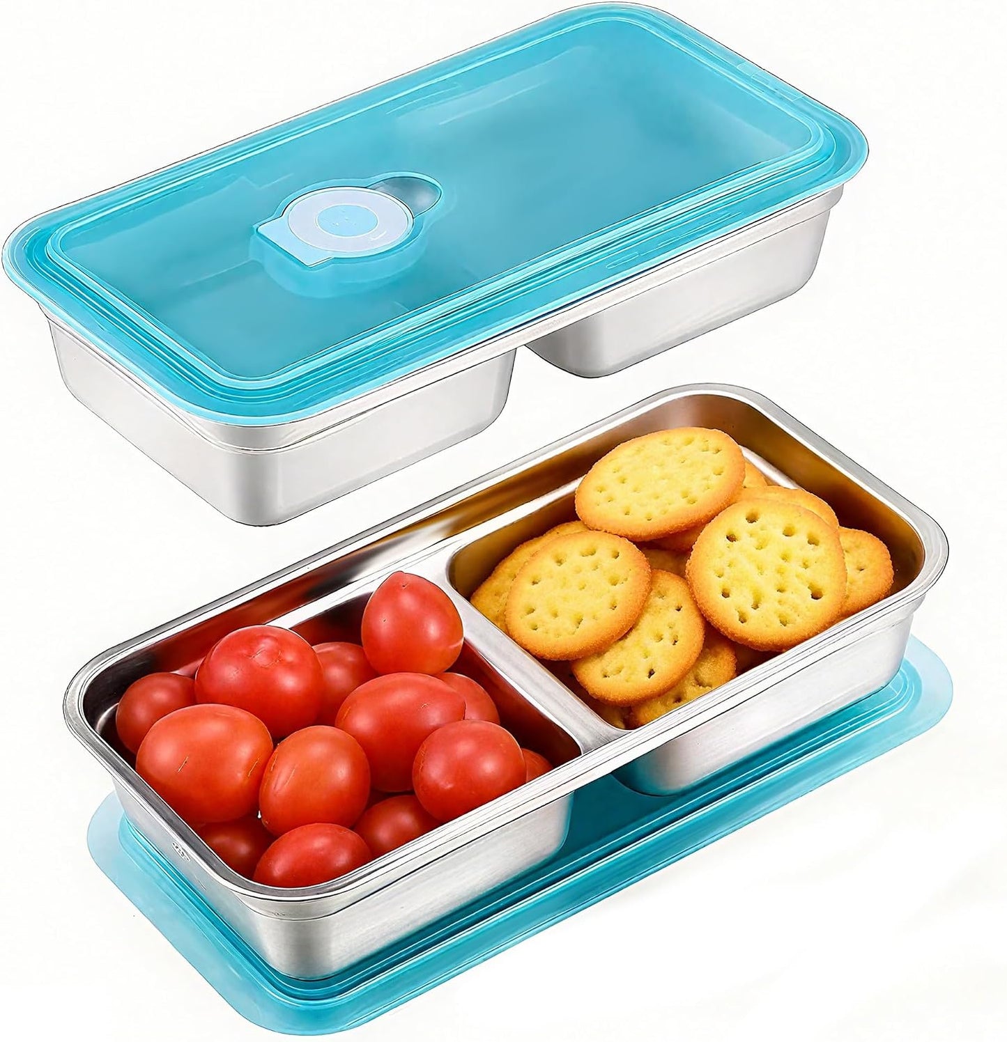 4 Pack Stainless Steel Snack Containers with Leak-Proof Lids, 3 Compartments Reusable Stainless Steel Lunch Box for Balanced Meals, Snackle Box Container,Meal Prep,Work,Camping