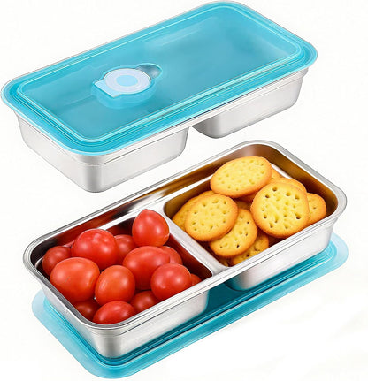 4 Pack Stainless Steel Snack Containers with Leak-Proof Lids, 3 Compartments Reusable Stainless Steel Lunch Box for Balanced Meals, Snackle Box Container,Meal Prep,Work,Camping