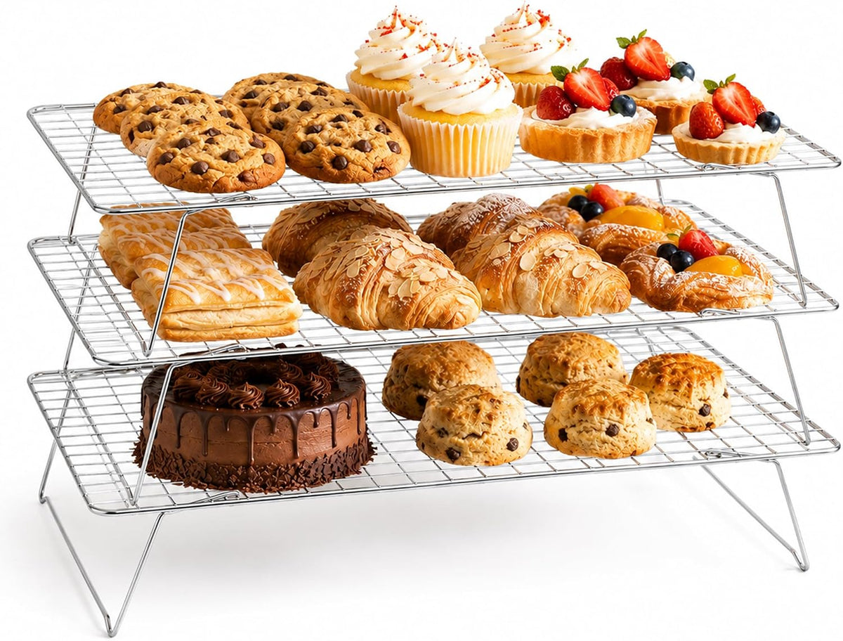 Cooling Rack 16"x10", 3-Tier Stackable & Collapsible Cooling Racks
