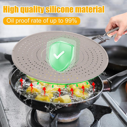 Tioncy 3 Pcs 12.6 Inch Silicone Splatter Screen for Frying Pan Grease Splatter Collapsible Guard Heat Resistant Multi Use for Baking and Cooking(Black)