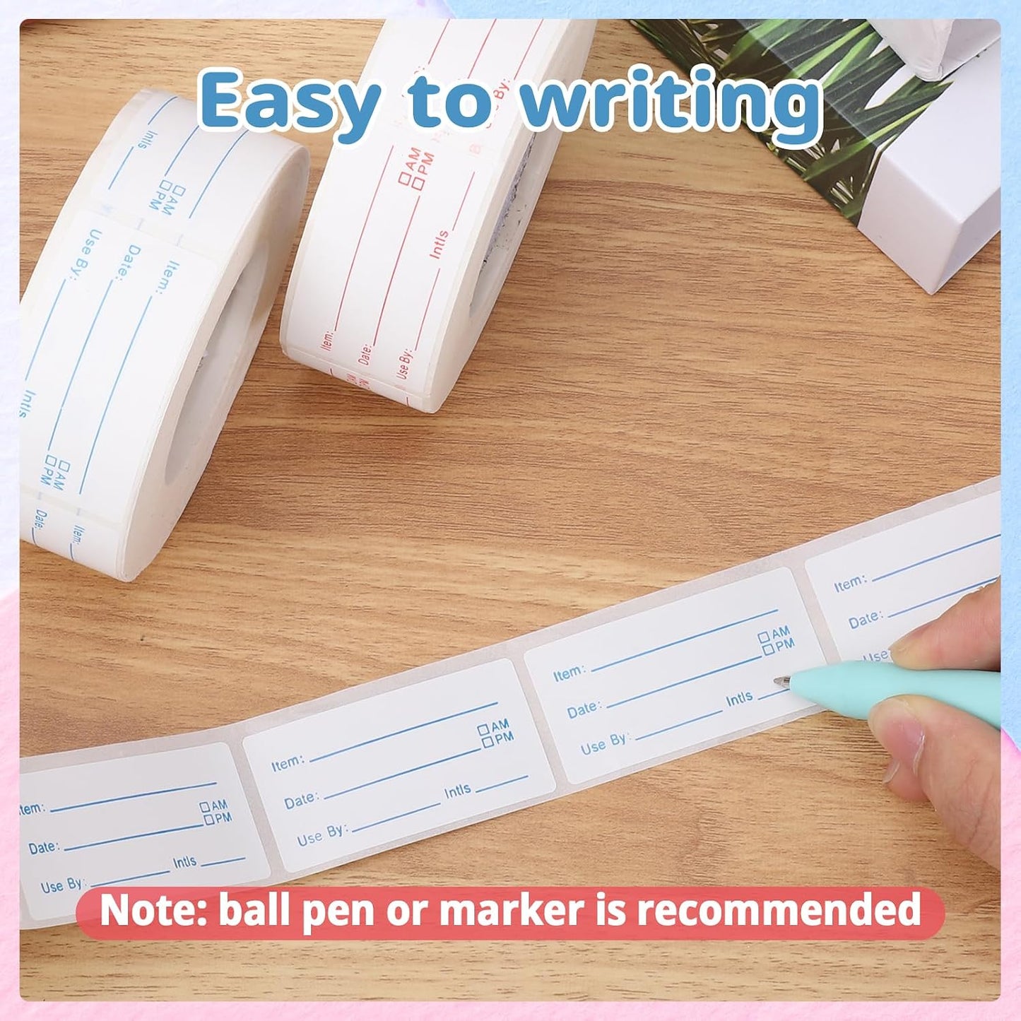 2 Rolls 1000 Pieces Removable Food Labels, 1 x 2 Inch Date Stickers for Freezer, Refrigerator Food Containers - Easy to Write On