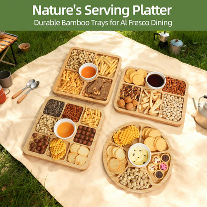 YANG Charcuterie Board with Lid, Divided Bamboo Serving Tray with Handle & Locking Lid, Portable Serving Platter for Party Outdoor Picnics Camping Gift Ready (6 Compartments,Rectangular)