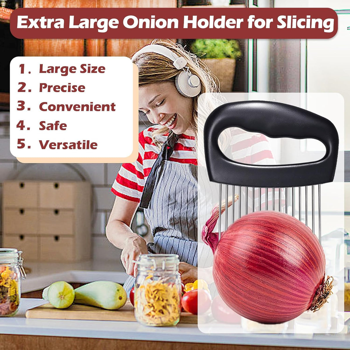 Hendiy Extra-Large Onion Holder for Slicing, 304 Stainless Steel