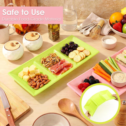 Ziliny 20pcs Black 3 Section Serving Tray Bulk Serving Dish Compartment Appetizer Tray Plastic Dessert Platter Divided Disposable Plate for a Tini Bit Older Party