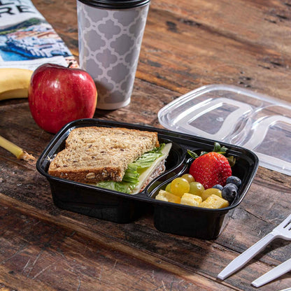 SafeWare Meal Prep Container Reusable 2 Compartment With Lids 28oz (25 Sets)- Food Prep Containers, Food Storage Bento Box | Stackable | Microwave | Dishwasher | Freezer Safe.