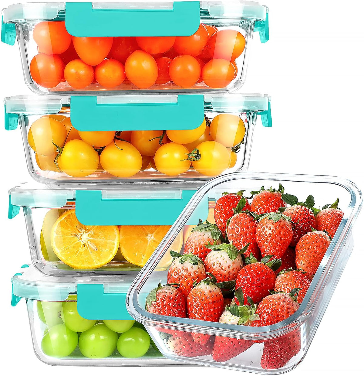 KOMUEE 30 oz 5 Pack Glass Meal Prep Containers, Glass Storage Containers with Lids - Dishwahser, Microwave, Oven and Freezer Safe