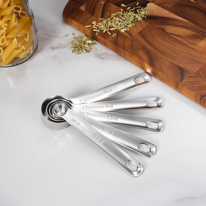 KEAWELL Premium 10-Piece 18/10 Stainless Steel Measuring Cups ans Spoons Set – Durable, Stackable, Dishwasher Safe – Nesting Design for Baking & Cooking (Silver, Measuring Cups & Spoons)