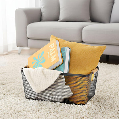 Ziliny 4 Pcs Metal Mesh Wire Baskets with Wooden Handles for Organizing, Pantry Organizers and Storage Steel Bin Kitchen Baskets for Fruit Potato Onion Snacks Bathroom Cabinet(Medium,Cream White)