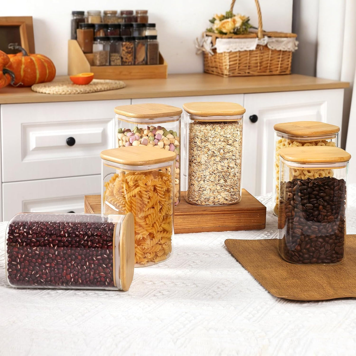 Moretoes 3 Pack 2qt Glass Storage Containers with Bamboo Press Lids, Large Airtight Food Storage Jars for Pantry, Flour, Sugar, Dry Goods