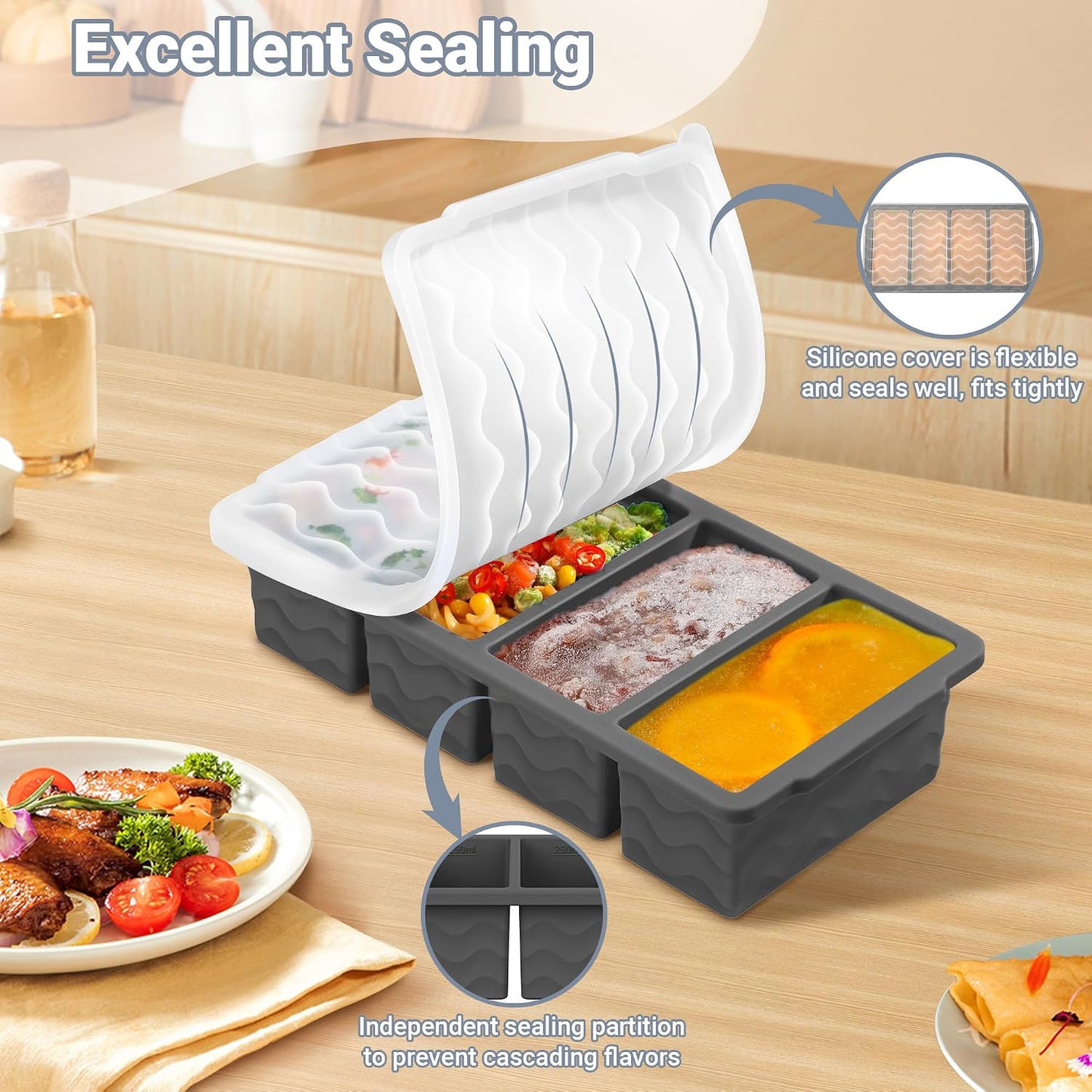 Doasuwish Silicone Freezer Molds for Soup with Lid – 1-Cup Soup Container Style Ice Cube Trays for Freezer, Meal Prep & Food Storage, Freeze 250mL/125mL Portions – 2 Pack