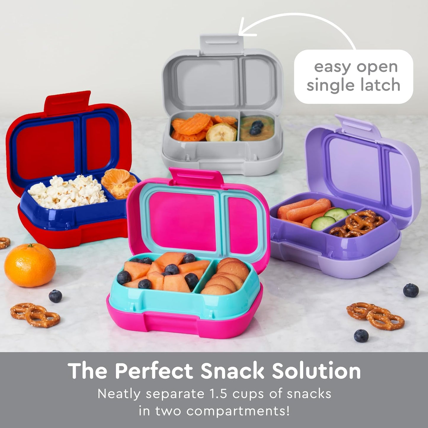 Bentgo Kids Snack - 2 Compartment Leak-Proof Bento Box Container for Snacks and Small Meals, Easy-Open Latch, Dishwasher Safe, BPA-Free for School, Daycare, & Sports - Ideal for Ages 3+ (Gray)