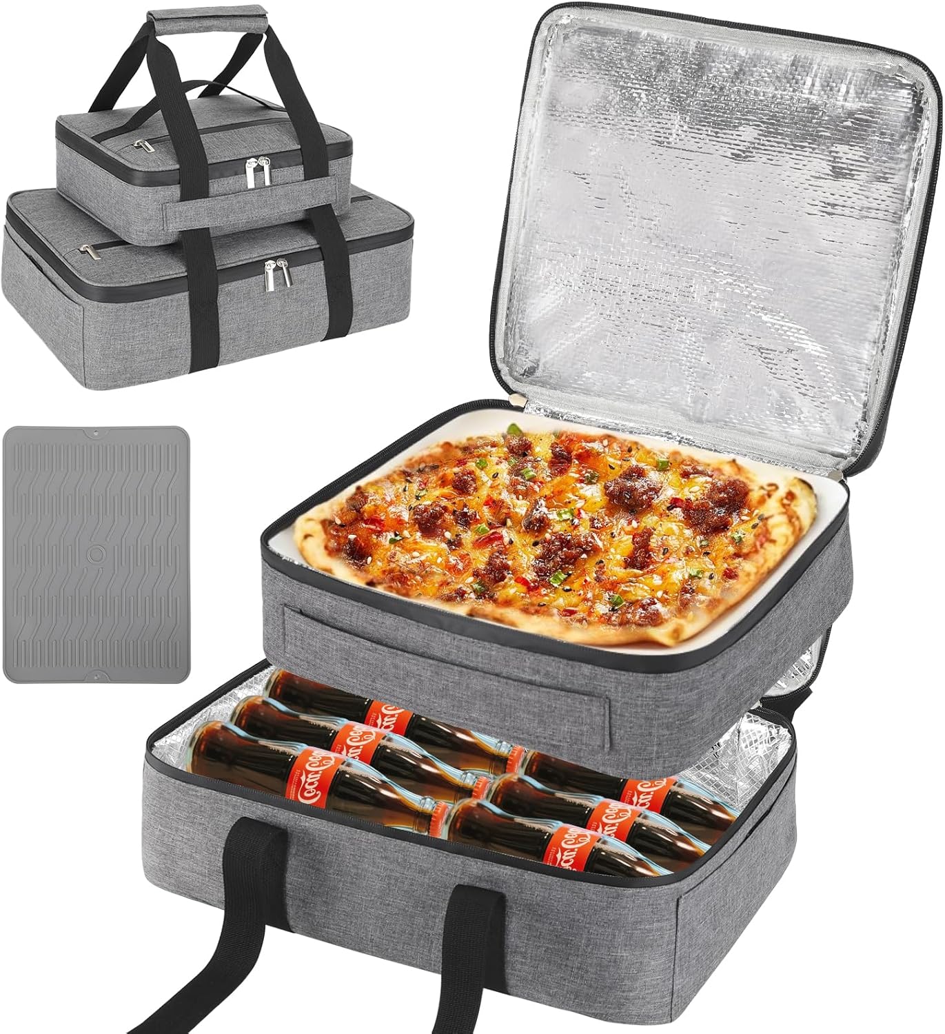 Insulated Casserole Carrier for Hot or Cold Food, Fits 8"-15" Baking Dish，Thermal Food Carrier Bag, Lasagna Lugger Tote for Potluck Parties/Picnic/Cookouts/Lunch, Grey，2 Pack