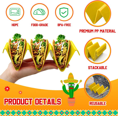 6 Pcs Taco Holder Stands Taco Tuesday Set, Holds Up to 3 Tacos, Premium PP Material Sturdy and Durable, Microwave or Dishwasher Top Rack (Yellow)