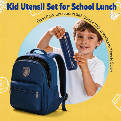 2-Piece Kid Utensils Set, 304 Stainless Steel Kids Fork and Spoon for Self-feeding, Safe Kid Silverware with storage case for School Lunch, Travel & Outdoors, Dishwasher Safe (Purple)