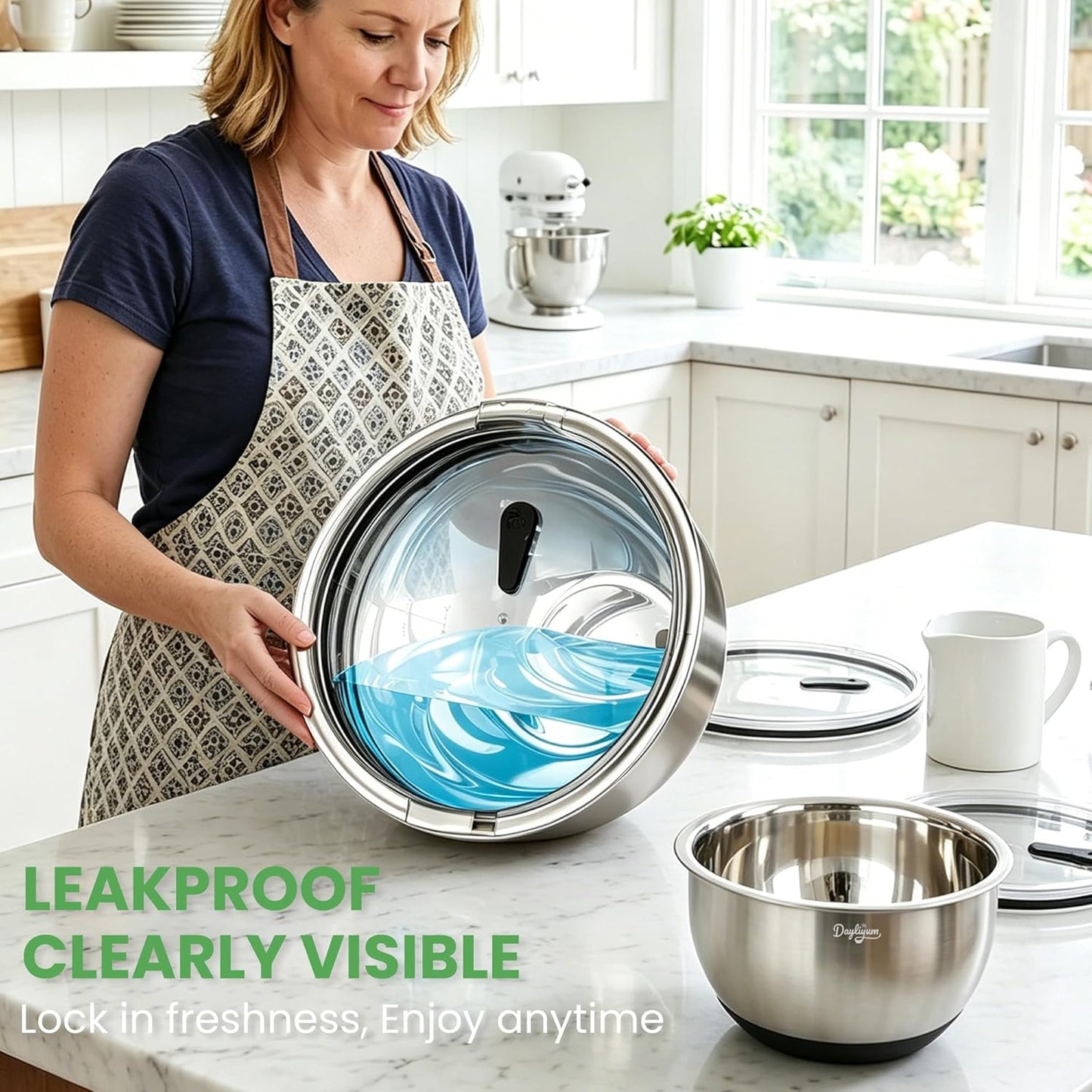 Mixing Bowls with Airtight Lids, Stainless Steel Nesting Bowl Set with Clear Lids & Valve, 3 Essential Sizes (1.5/3/5 QT), Measurement Marks, Non-Slip Silicone Base, Food Prep & Fridge Storage, Black