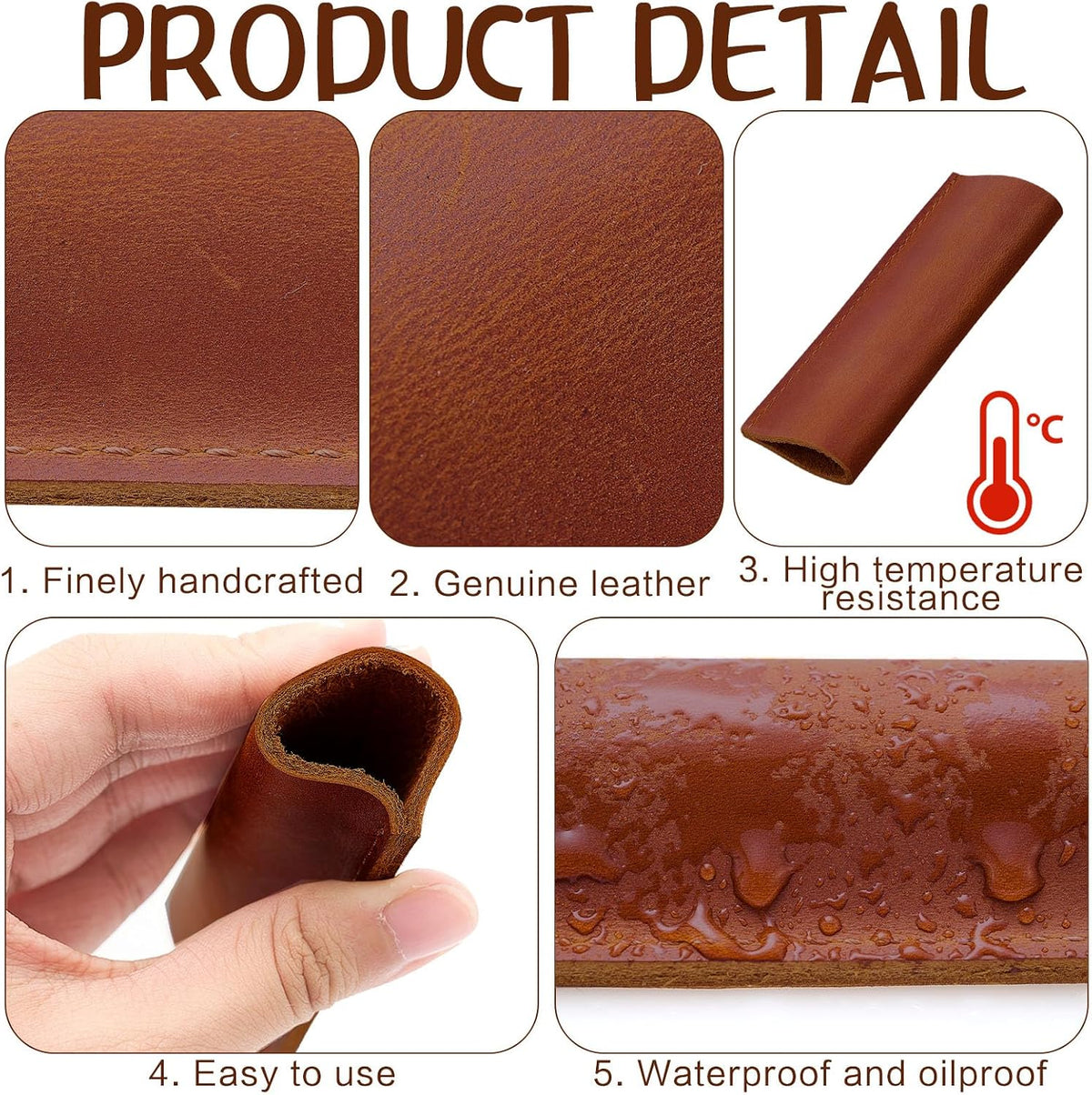 LemonRoad 2 Pcs Leather Handle Covers, Brown for Cast Iron Griddle Press
